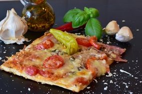 pizza with tomatoes and salami