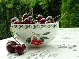 Cherries in a bowl on the table