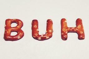 the word buh from salted pretzels