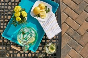 refreshment drink with lemon on a hot sunny day