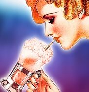 drawing of a woman drinking an ice cream milk shake