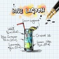 blue lagoon cocktail recipe in notebook