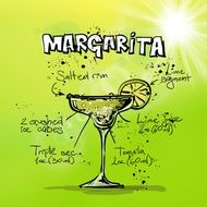 alcohol margarita cocktail with ingredients