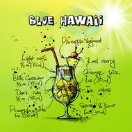 blue hawaii cocktail drawing