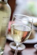 white wine in a glass close-up on blurred background