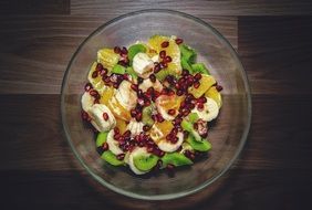 fruit salad in a transparent bowl