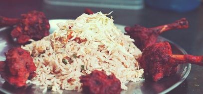 indian cusine rice with spicy meat