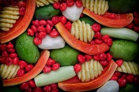 asian healthy fruits cut into beautiful shapes