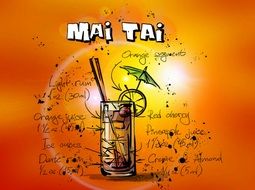 mai tai cocktails as a drawing