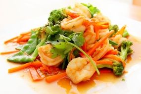 asian national dish of prawns and stir fried vegetables