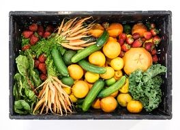 box of vegetables and fruits