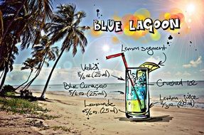 composition of the cocktail Blue Lagoon as an illustration