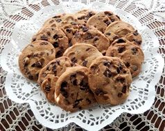 cookies with chocolate on a white napkin