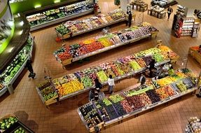 department with fruits and vegetables in the supermarket