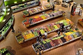 department with fruits and vegetables in the supermarket