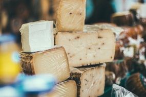 different types of cheese on the market in closeup