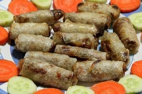 fried spring rolls and vegetables