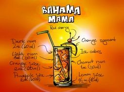 bahama mama cocktail drink recipe drawing