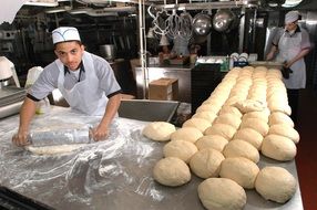 military cook bakes bread