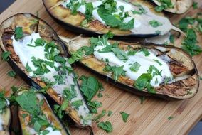 Roasted eggplants with yoghurt