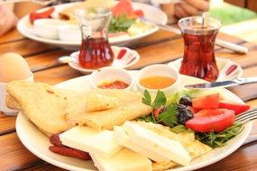 breakfast with cheese and tomatoes