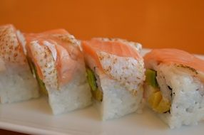 salmon sushi, japanese cuisine