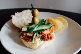 tasty sandwich with olives cucumber