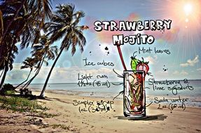 recipe of the cocktail Strawberry Mojito, its summer colors