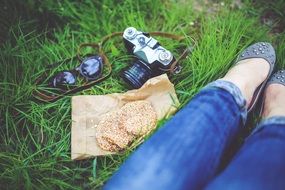 woman with camera having rest