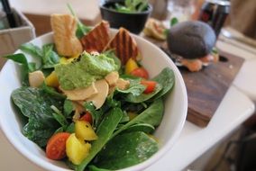 healthy green salad and burger