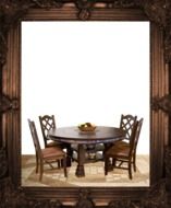 wooden table with chairs in a frame