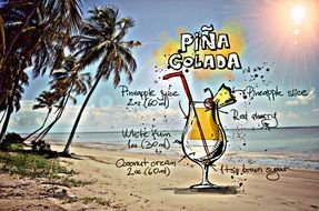 recipe of the cocktail Pina Colada, its summer colors