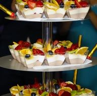 sweet fruit baskets on stand