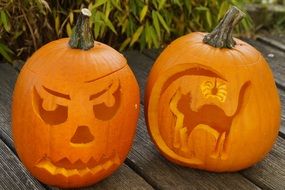 two orange halloween pumpkin