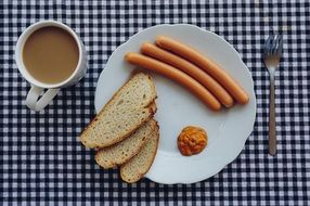 coffee, sausages and toast for breakfast