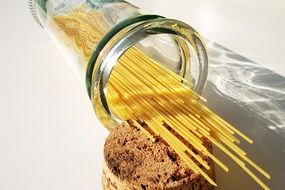 long pasta in a transparent glass