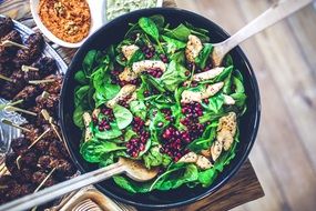 healthy spinach chicken pomegranate salad