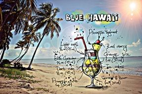 recipe of the Blue Hawaii cocktail, collage