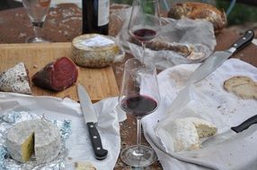 picnic with cheese and wine