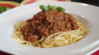 delicious spaghetti Bolognese on a white plate