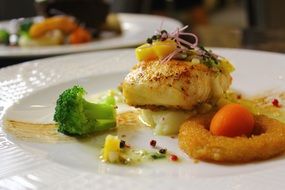food delicious cooked fish vegetables