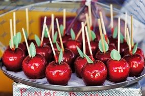 candied apples with wooden sticks