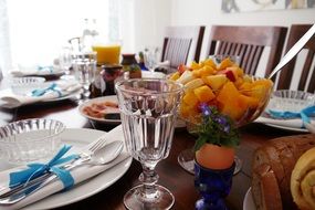 served table with fruit salad