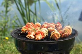 grill skewers eating frying picnic barbecue