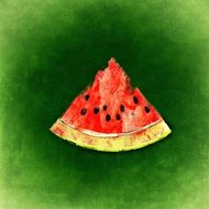 clipart, illustration of a piece of watermelon on a green background