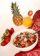 muesli with fruit in a plate