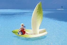 woman on a chicory boat at sea