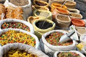 variety of indian spices in the market