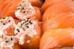 salmon sushi and rolls