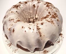 chocolate cake in icing-sugar